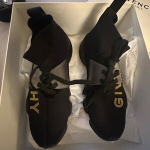 Givenchy Men’s Jaw Logo Black Sock-Style Lace-Up ,ChunkySneakers with Gold Logo